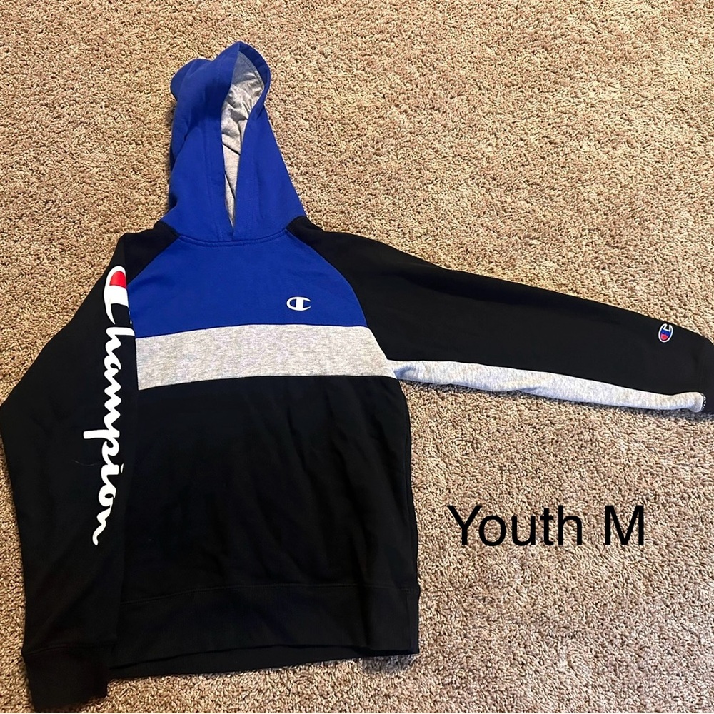 Champion Kids' Blue, Black, and Gray Hoodie